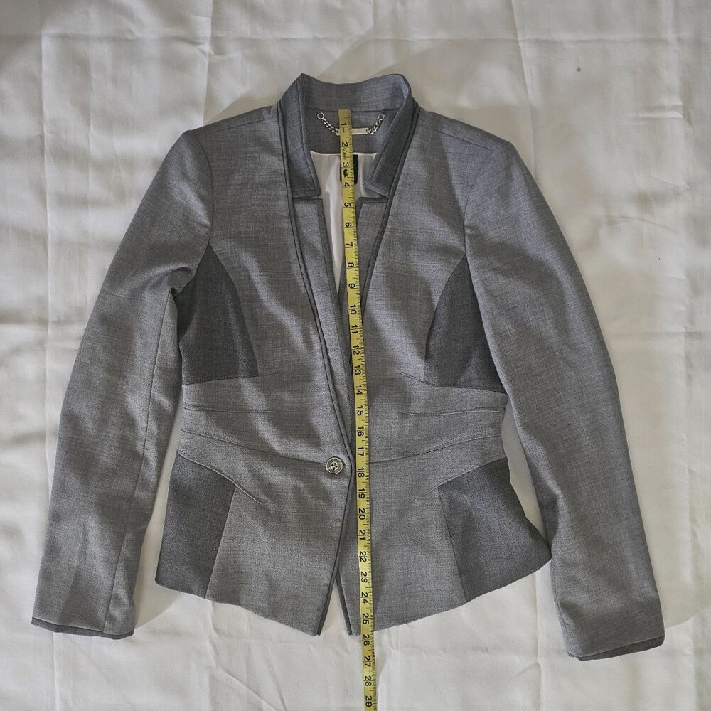 White House Black Market Women's Gray Wool Blend Contrast Panel Suit Jacket Sz 8 - Picture 10 of 14